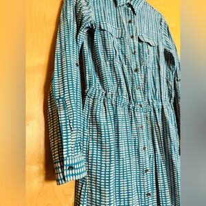 SOLD Turquoise + Ivory Print Shirtdress Maeve by Anthropologie